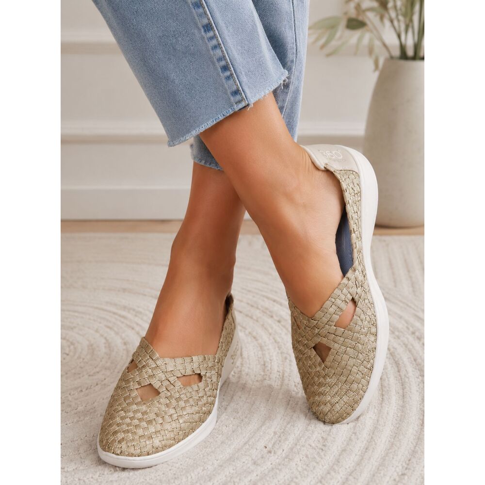 Easy Spirit e360 Quest Gold Woven Slip On Sneakers 7 Womens Comfort Shoes